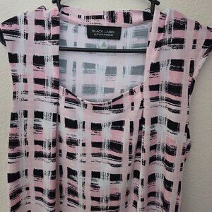Black Label by Evan-Picone Sleeveless Pink & Black Plaid Print Top – Size M